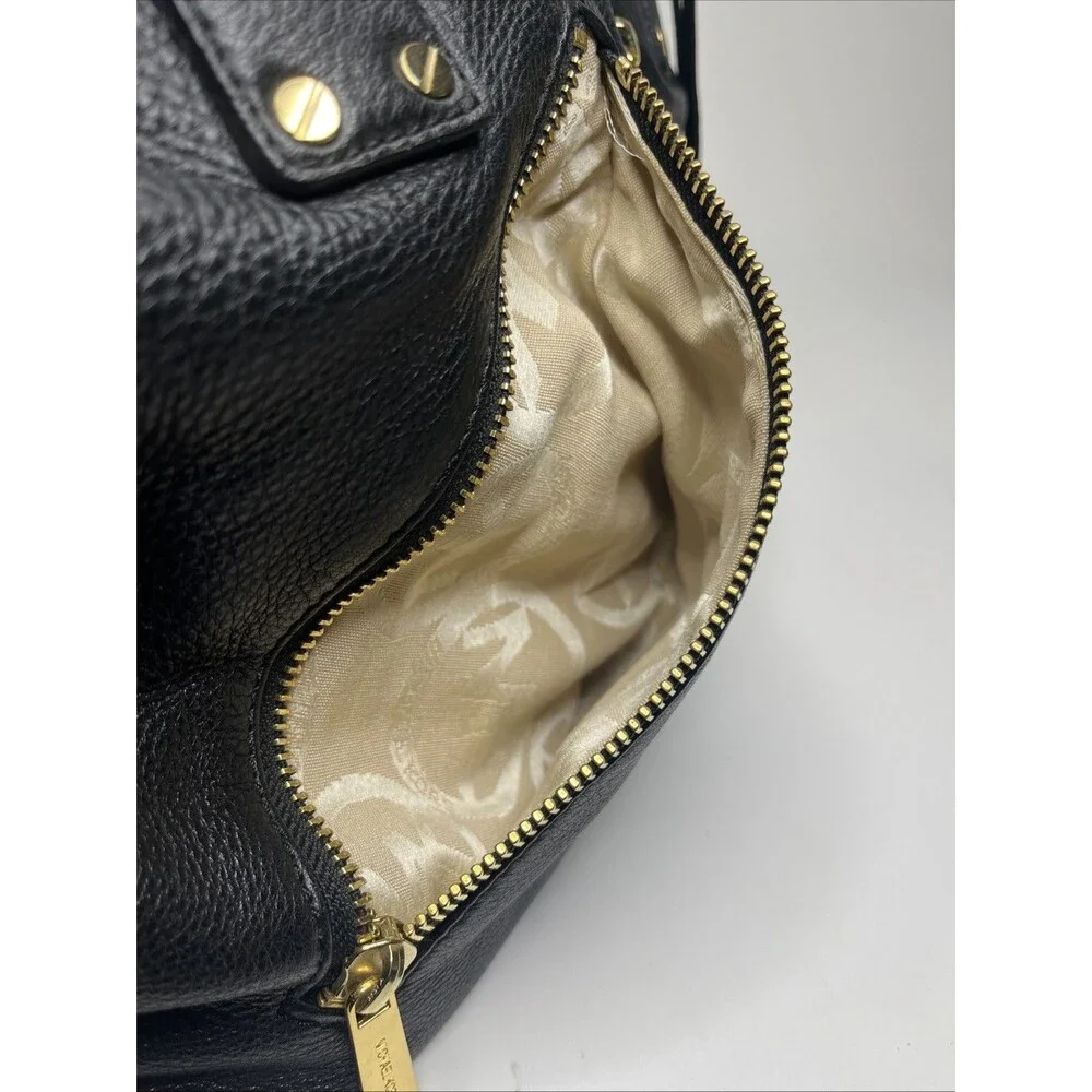 Michael Kors Portland Pebbled Black Leather Satchel Purse Gold Zipper Handbag